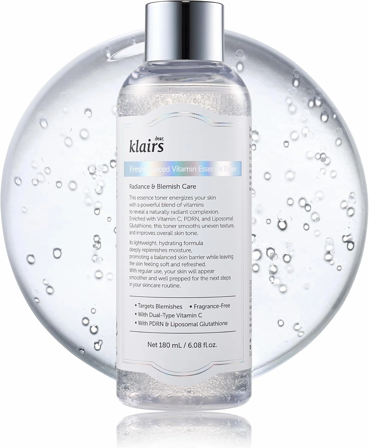 Dear Klairs Freshly Juiced Vitamin C Toner, Vegan PDRN Essence, Liposomal Glutathione, Niacinamide, 8000 Vitamin C Capusules, Fragrance Free (6.08 fl.oz (Pack of 1))