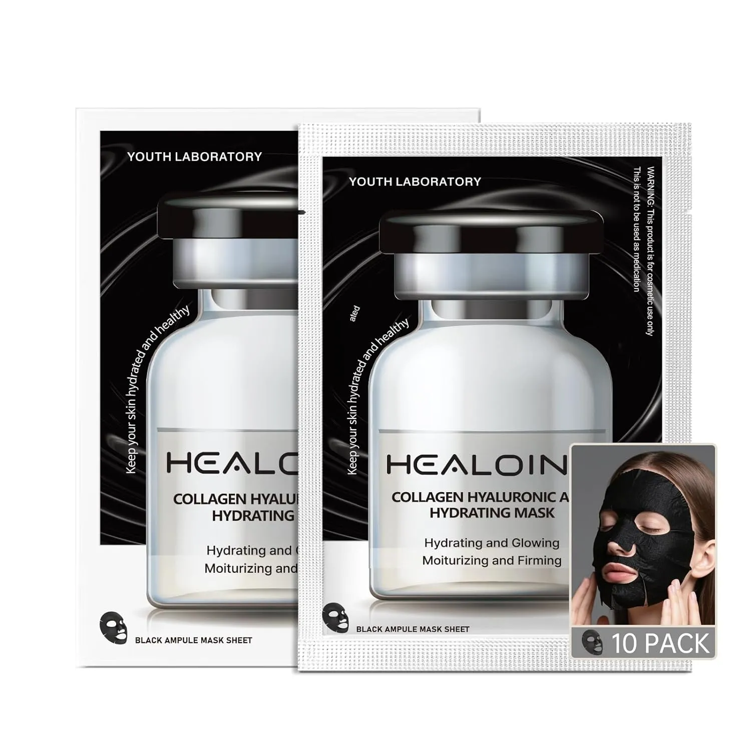 Deep Collagen Face Mask with Hyaluronic Acid, Overnight 500ppm High Concentration Hydrolyzed Collagen Mask, Firming Korean Face Mask for Women 30g*10ea