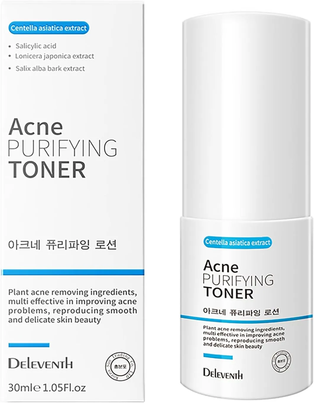 DEleventh Korean Brand Acne Purifying Toner 30ml / with Salicylic Acid and Botanical Extracts for Anti-Acne, Soothes, Unclogs Pores, Controls Oil and Maintain a Fresh, Blemish-Free Complexion