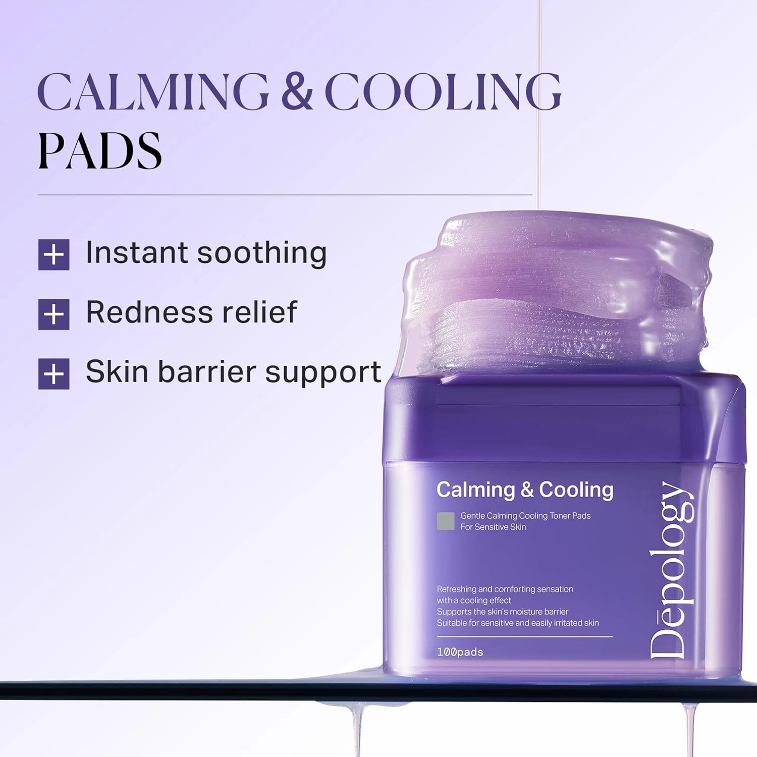 depology Calming & Cooling Toner Pads - Soothing Barrier Repair Pads with Centella, Ceramide & Bakuchiol for Sensitive, Reactive Skin - Redness Relief & Hydration