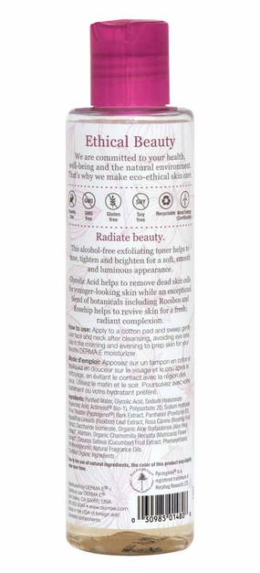 DERMA E Radiance Toner – Facial Toner with Glycolic Acid and Rooibos – Brightening and Exfoliating Toning Solution Refreshes and Purifies Skin, 6 oz (Pack of 2)