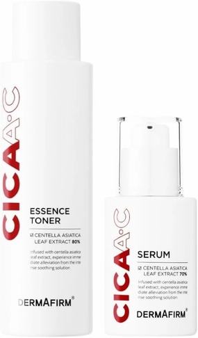 Dermafirm CICA AC Essence Toner & CICA AC Serum Set – Korean Skincare for Skin Clarity, Hydration, and Pore Refining