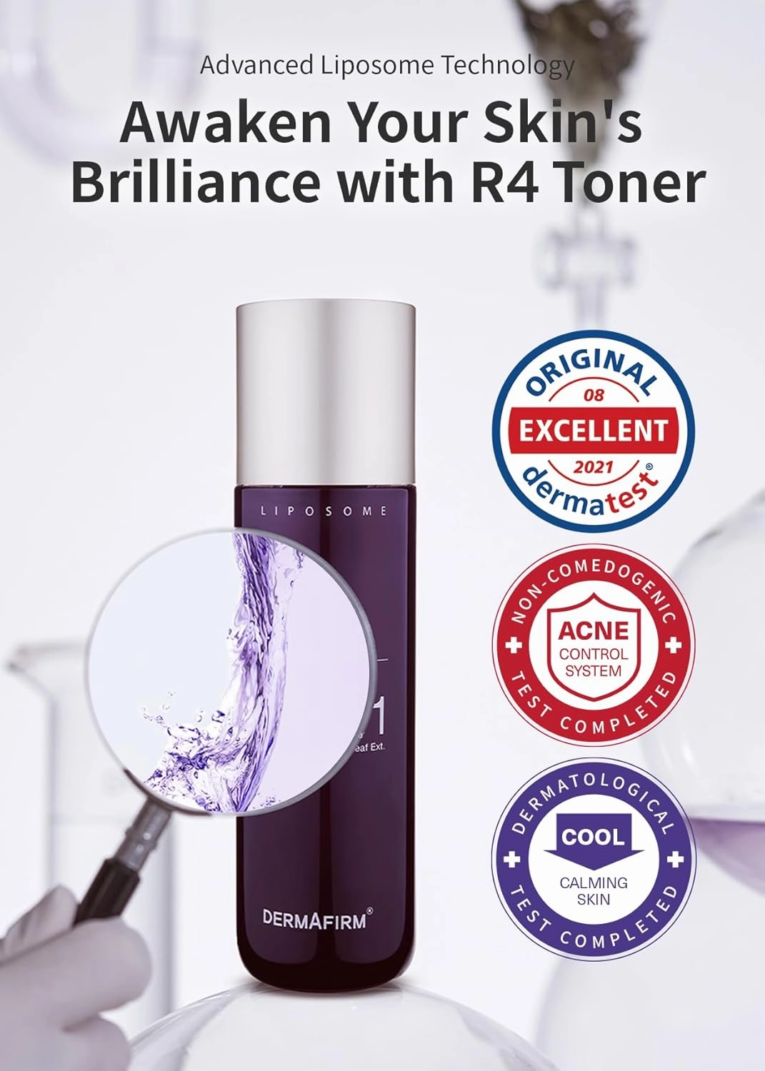 DERMAFIRM Ultra Soothing Face Toner R4 w/Azulene 17 Amino Acids Hyaluronic Acid & Perilla Leaf | Soothing Facial Toner for Cooling & Restoring of All Skin Types No Animal Trials No Paraben 6.76 fl oz