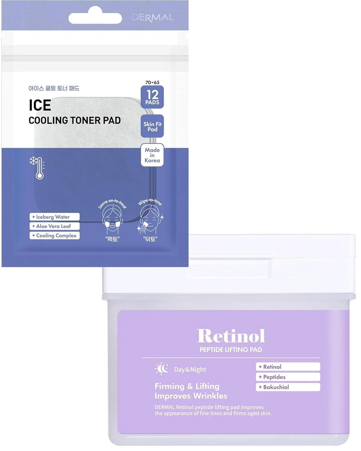 DERMAL Retinol Peptide Lifting Pad & Ice Cooling Toner Pad Bundle - 156 Count