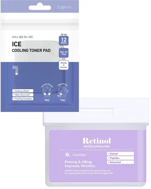 DERMAL Retinol Peptide Lifting Pad & Ice Cooling Toner Pad Bundle - 156 Count