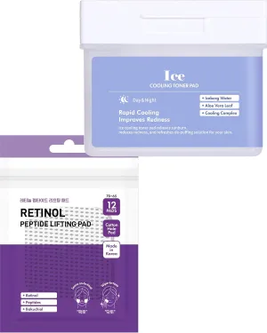 DERMAL Retinol Peptide Lifting Pad Travel Kit   Ice Cooling Toner Pad Bundle