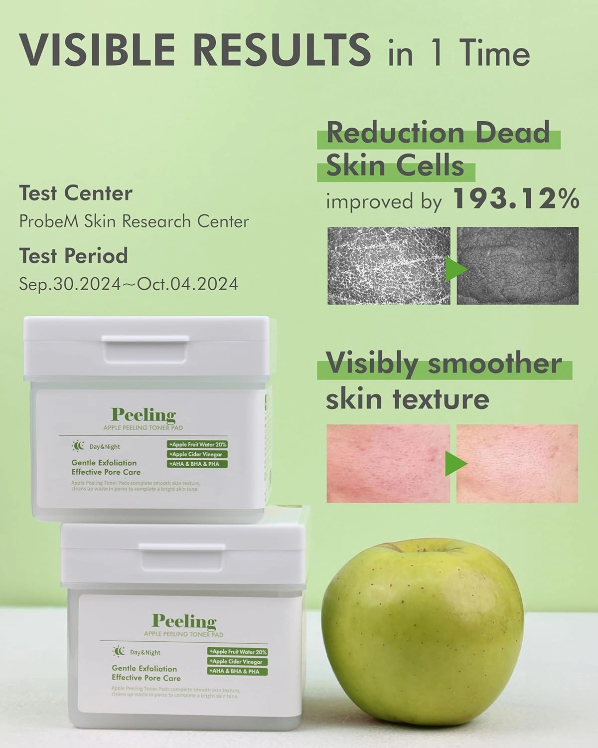 DERMAL Apple Peeling Toner Pad – Gentle Exfoliating and Hydrating Toner Pads with AHA, BHA, and PHA for Smoother, Radiant Skin - Facial Peels, Resurfacing Facial Exfoliants, 80pads