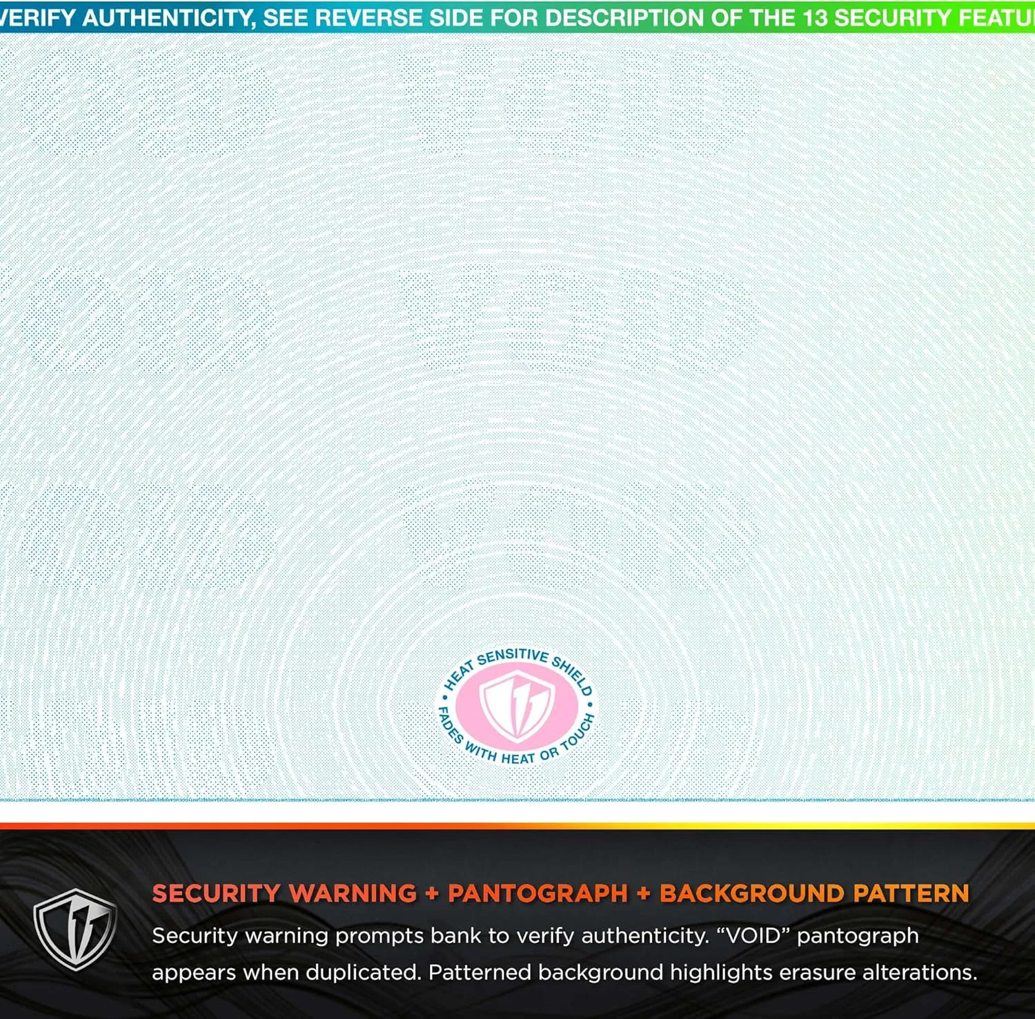 DocuGard Blue/Green Sunburst Premier Prismatic Top High Security Check Paper - QuickBooks & Laser/Inkjet Printer Compatible - 13 Security Features - 500 Blank Business Checks (04565)
