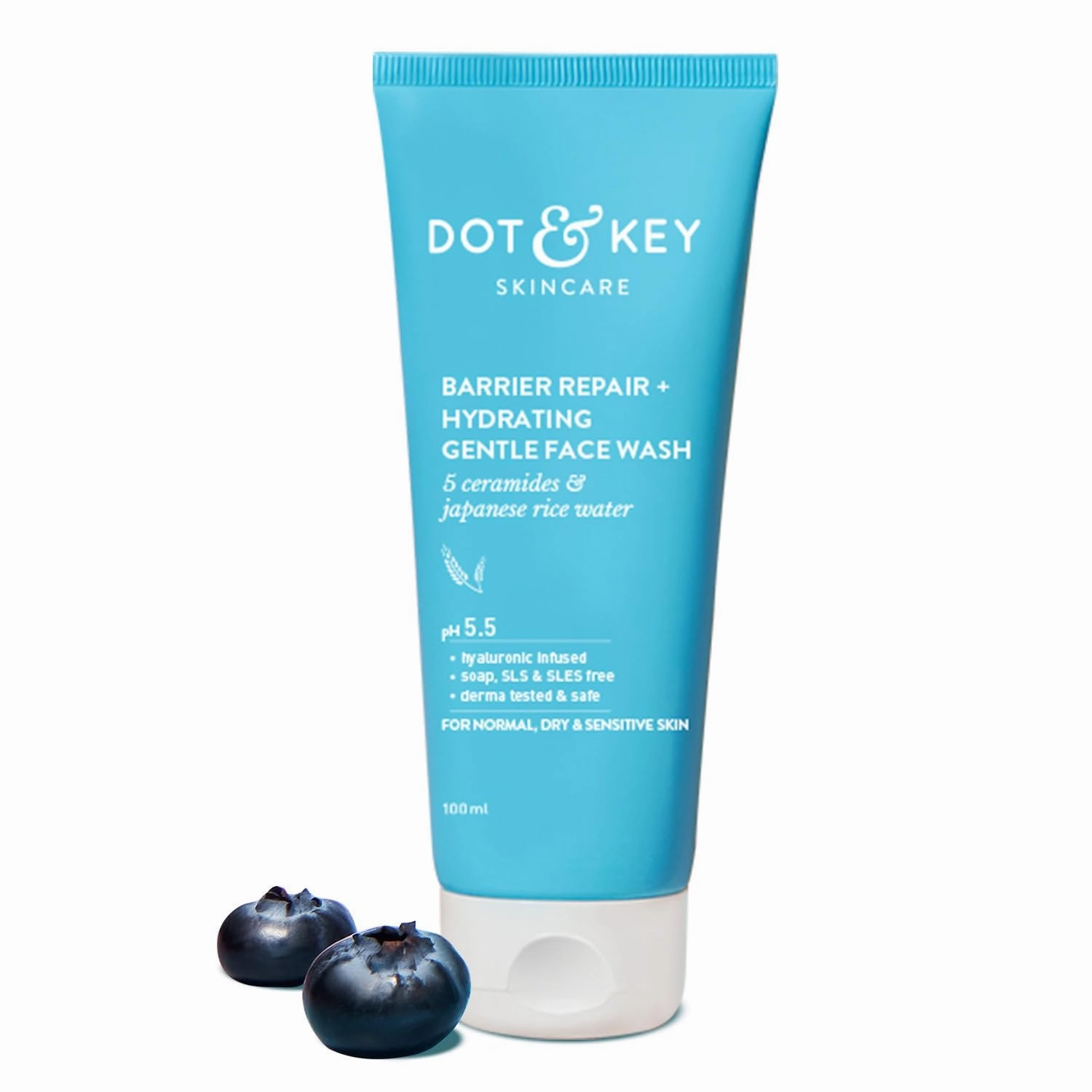 Dot.'&'Key Barrier Repair   Hydrating Gentle Face Wash With Probiotic | Ceremide Face Wash | Gently Cleanses Skin From Dirt & Oil | For Dry, Normal & Sensitive Skin | For Unisex | 100 ml, 3.38 fl oz