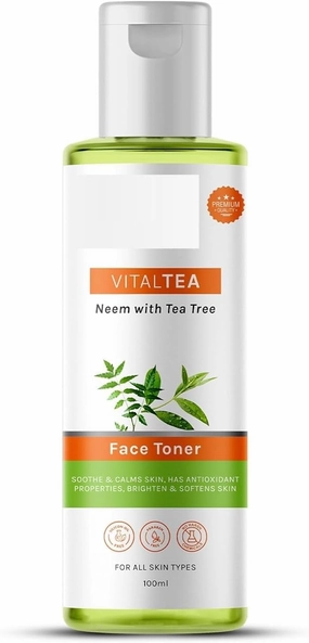 DURJA VitalTea Neem with Tea Tree Face Toner | Soothing, Calming, Purifying | Antioxidant Properties, PH Balancing, Tightens Pores, Revitalizes & Softens Skin | 100 ML