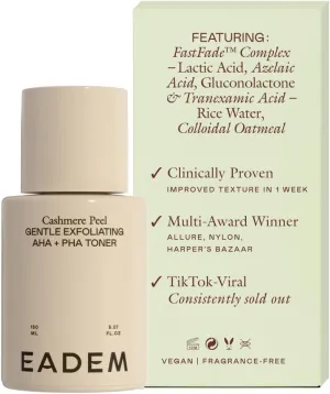 EADEM Gentle Exfoliating AHA & PHA Toner, Exfoliating Face Serum with Tranexamic Acid, AHA Exfoliant & Pore Minimizer for Face and Body, Acne Spot Serum, 5.0 oz, Cashmere Peel