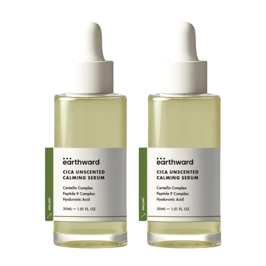 EARTHWRD Cica Unscented Calming Serum | TWIN PACK | Soothing & Hydrating | Centela Asiatica Leaf | Peptide 9 | Hyaluronic Acid | K-Beauty | 1.01 fl Oz