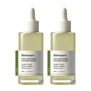 EARTHWRD Cica Unscented Calming Serum | TWIN PACK | Soothing & Hydrating | Centela Asiatica Leaf | Peptide 9 | Hyaluronic Acid | K-Beauty | 1.01 fl Oz
