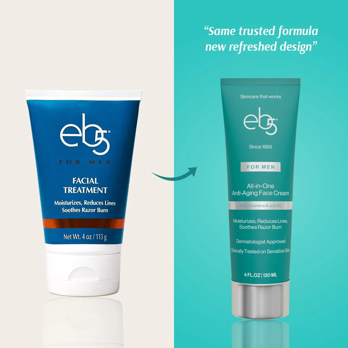 eb5 Men’s All-in-one Anti-Aging Face Cream | Formulated with Retinol, Vitamins E, B5, and A to Moisturize, Reduce Lines and Soothe Razor Burn - 4 Fl Oz