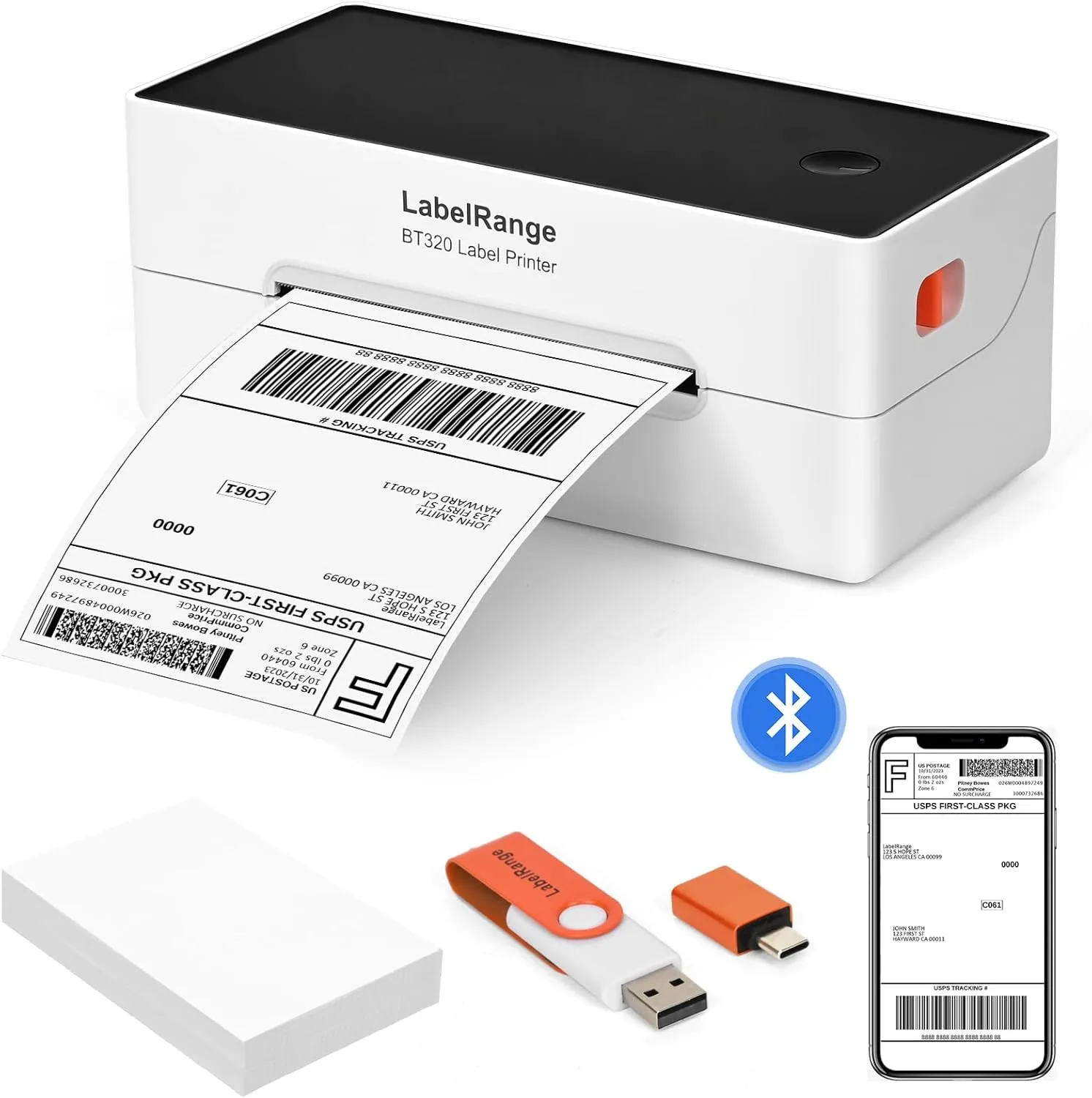 Ecommerce Label Printer 4x6, Bluetooth Thermal Shipping Label Printer for Small Business, Compatible with Android, iOS, Windows, Amazon, Ebay, Shopify, Etsy, USPS, Pirate Ship, Shippo