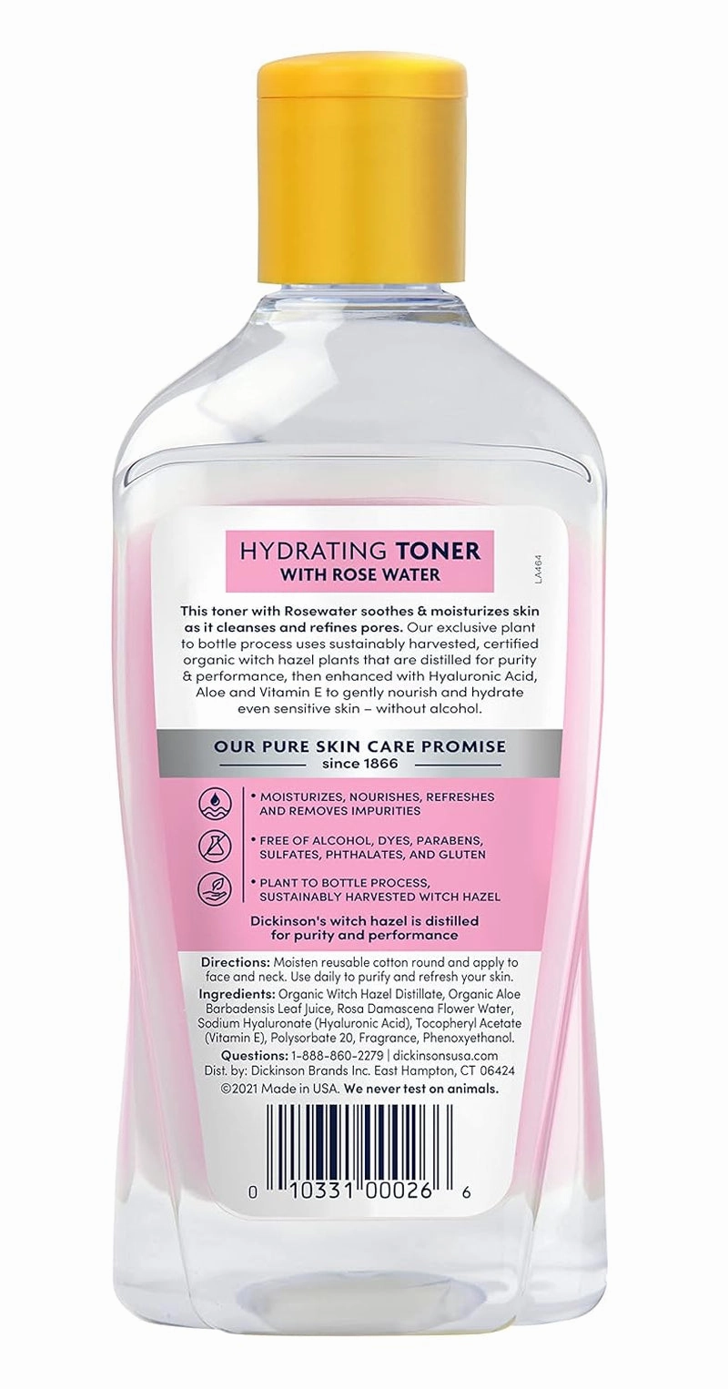 Enhanced Witch Hazel Hydrating Toner with Rosewater, Alcohol Free, 98% Natural Formula, 16 Fl Oz (Pack of 1)