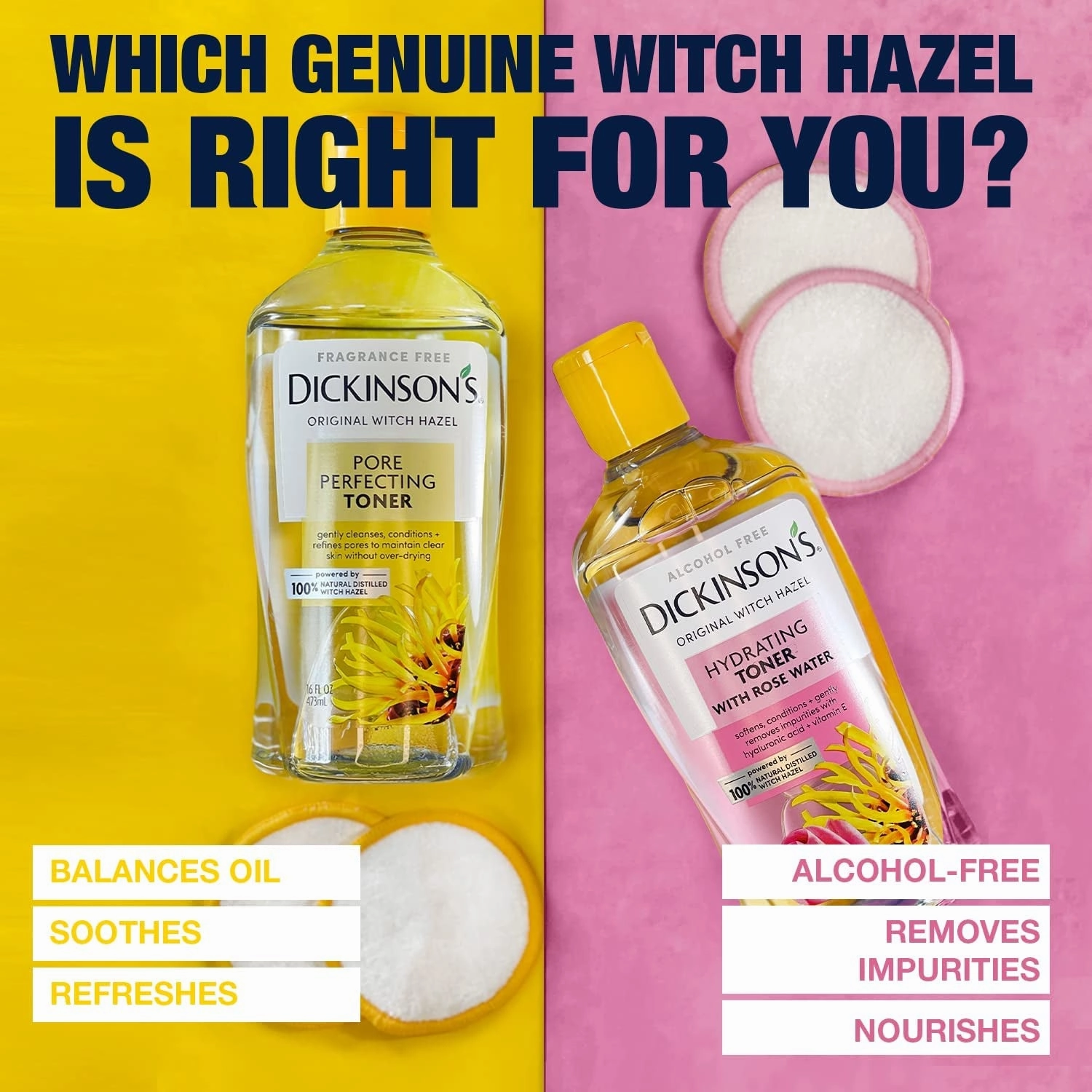 Enhanced Witch Hazel Hydrating Toner with Rosewater, Alcohol Free, 98% Natural Formula, 16 Fl Oz (Pack of 1)