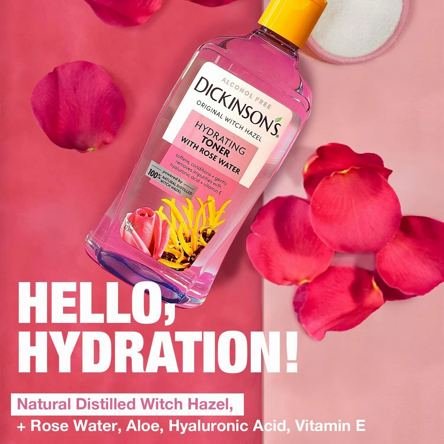 Enhanced Witch Hazel Hydrating Toner with Rosewater, Alcohol Free, 98% Natural Formula, 16 Fl Oz (Pack of 1)