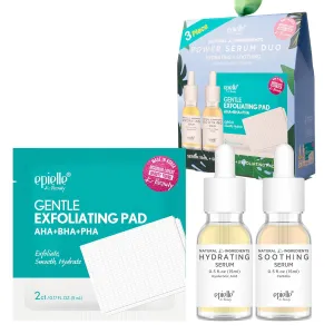 Epielle Power Serum Duo 3 Pack | Hydrating & Soothing Serums & 2 Soothing Toner Pads | Korean Skincare, Spa Gifts for Women