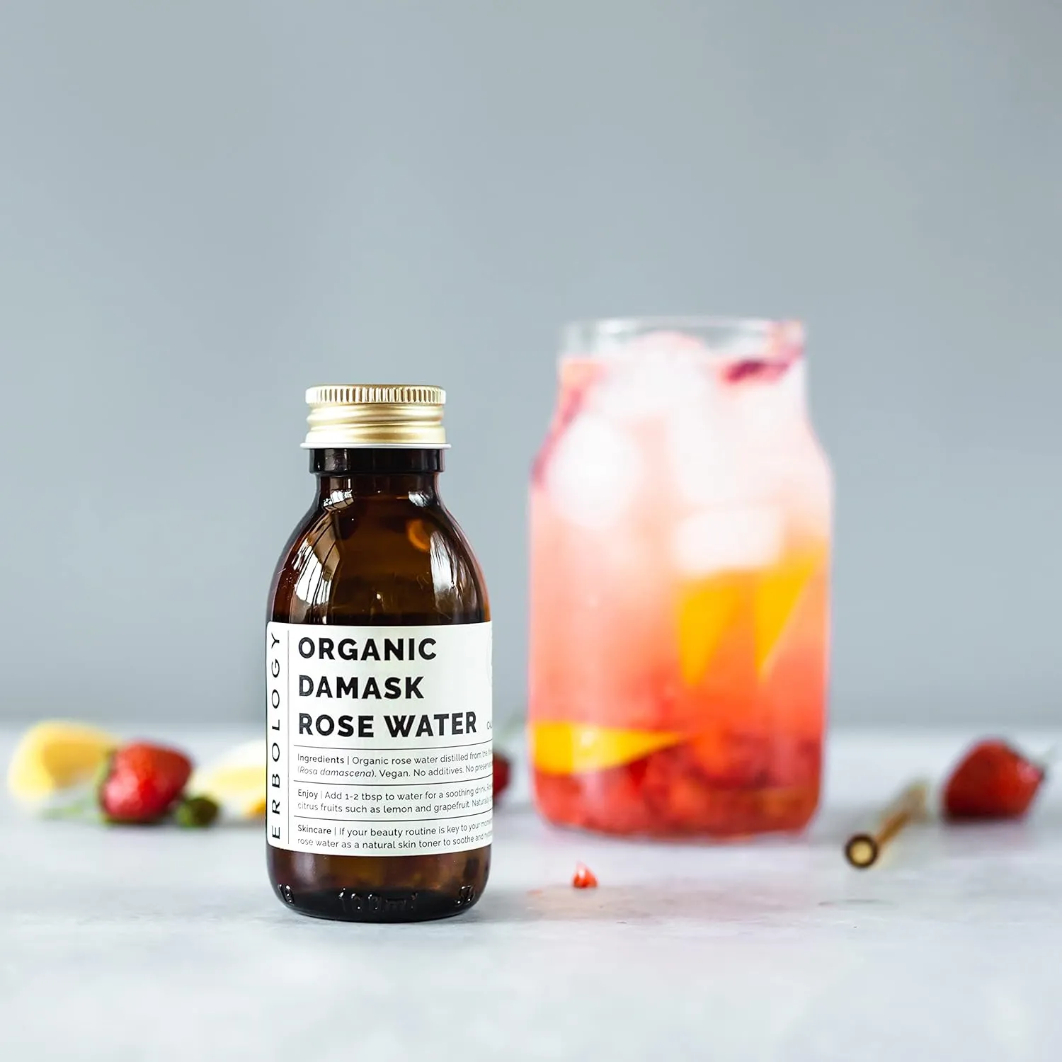 Erbology Organic Rose Water 3.4 fl oz - Distilled from Damask Rose - Premium Food Grade Hydrolate of Rose - Soothes, Hydrates and Calms - Non-GMO - Recyclable Glass Bottle