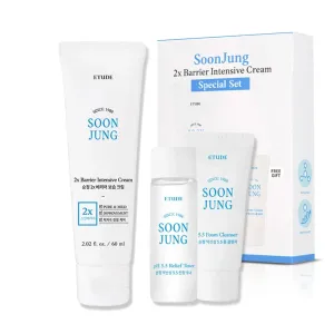 ETUDE Soonjung 2x Barrier Intense Cream Set | 2x Barrier Cream 2.02fl.oz   Ph 5.5 Relief Toner 0.85 Fl.oz.   Foam Cleanser 0.68 Fl.oz. | Oil & Water Balance, Korean Skin Care, Perfect Gift