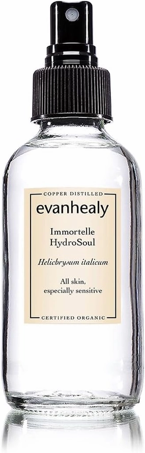 evanhealy Immortelle HydroSoul | Copper Distilled Hydrosol | Organic Facial Tonic | Face Toner for Dark Circles & Morning Eye Puffiness | Spicy Warmth, Smokey, Maple Sweet Fragrance