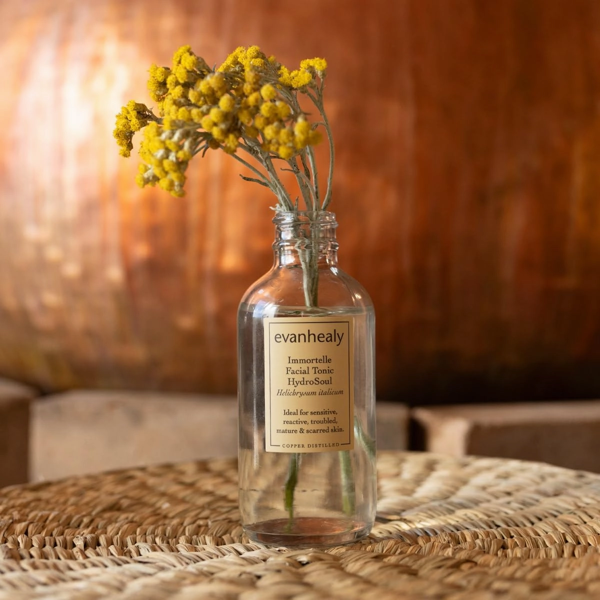 evanhealy Immortelle HydroSoul | Copper Distilled Hydrosol | Organic Facial Tonic | Face Toner for Dark Circles & Morning Eye Puffiness | Spicy Warmth, Smokey, Maple Sweet Fragrance