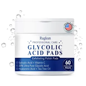 Exfoliating Pads - Glycolic Acid 20% Toner Pads for Facial Radiance with Salicylic Acid and Vitamins B5, C & E, Dual Action Gentle Face Pad with Deep Cleaning Effect 60 Count