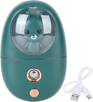 Face Steamer, 35ml Facial Steamer Cute Animal Portable Face Steamer Face Humidifier USB Rechargeable Mist Sprayer for Skin Care (Green)