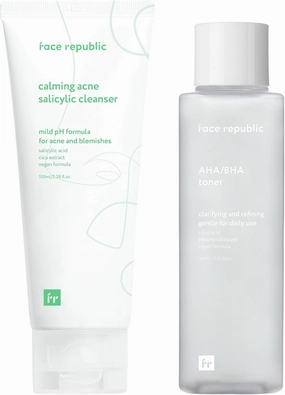 Face Republic Skin Prep Set for Oily Skin - AHA/BHA Toner   Calming Acne Salicylic Cleanser | Cleanse & Clarify | for Oily, Acne-Prone Skin
