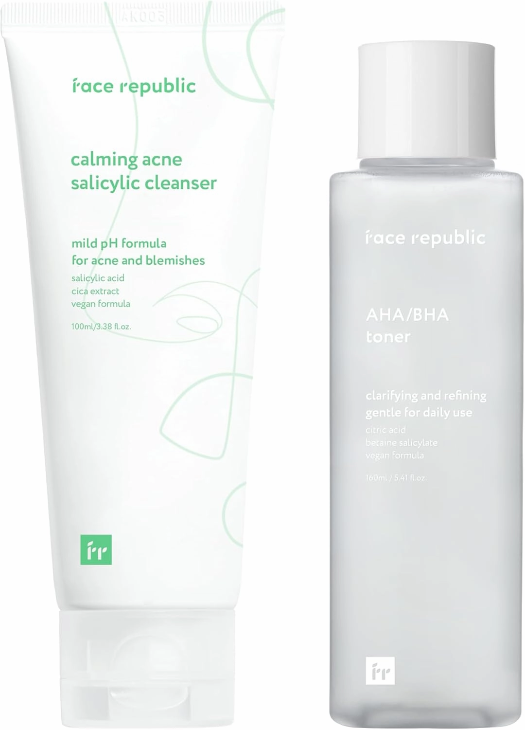Face Republic Skin Prep Set for Oily Skin - AHA/BHA Toner   Calming Acne Salicylic Cleanser | Cleanse & Clarify | for Oily, Acne-Prone Skin