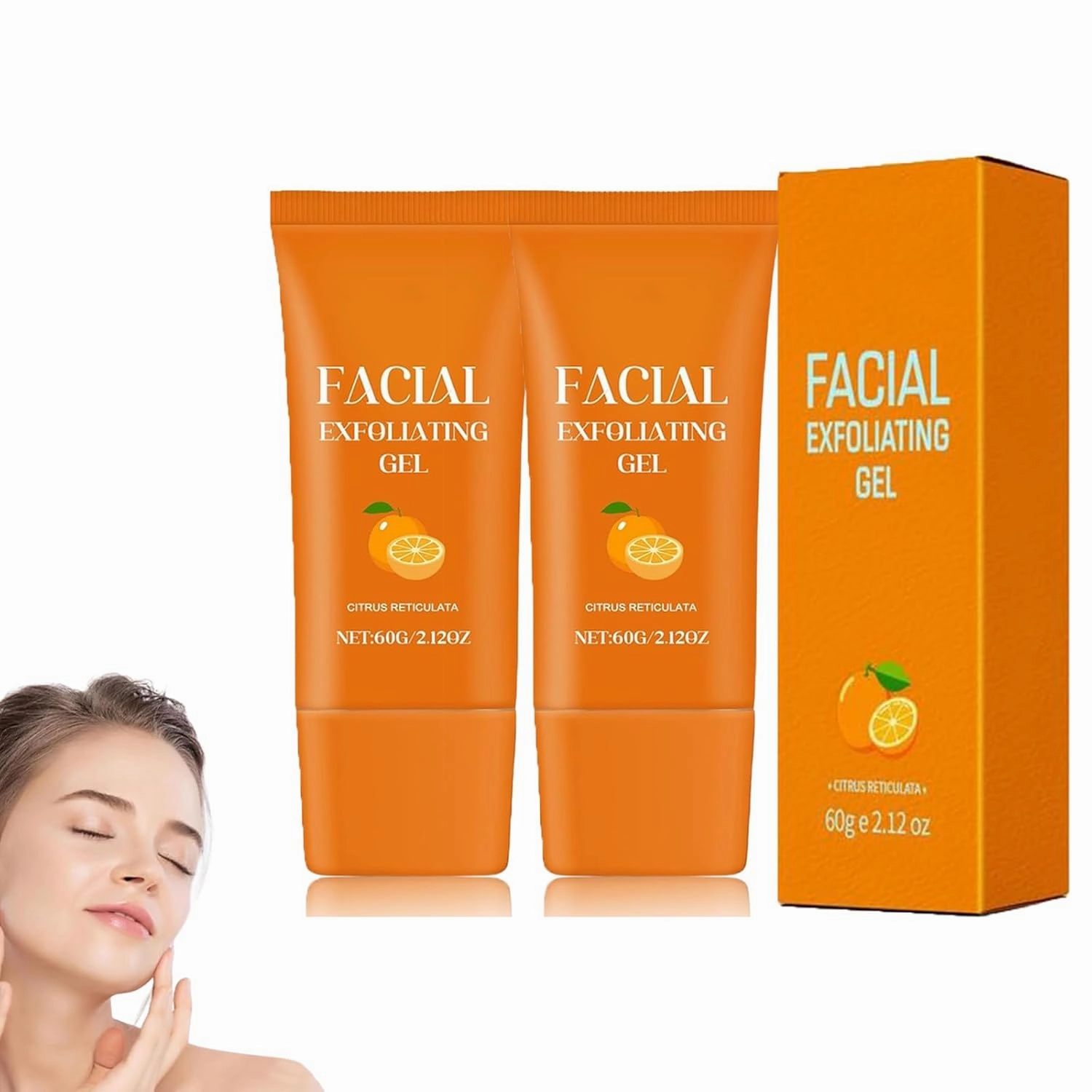 Facial Exfoliating Gel, Facial Exfoliant Gel, Orange Exfoliator, Hydrating Facial Scrub, Gentle Facial and Body Scrub (2PCS, M)