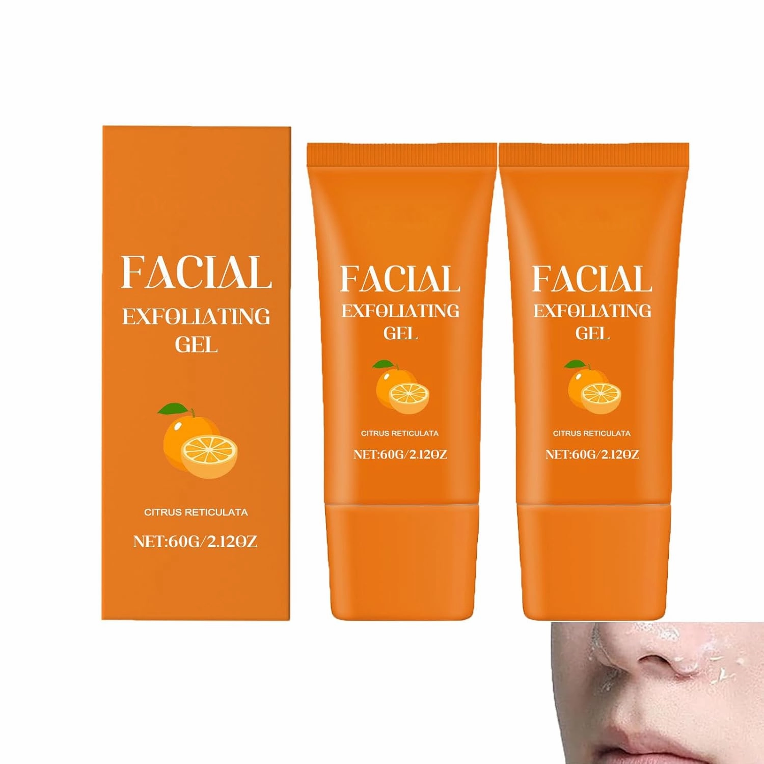 Facial Exfoliating Gel, Orange Enzyme Exfoliator, Purifying Exfoliating Gel, Cleansing Facial Foam, Moisturizer Face Body Scrub, Deep Cleansing Moisturizing (2pcs)