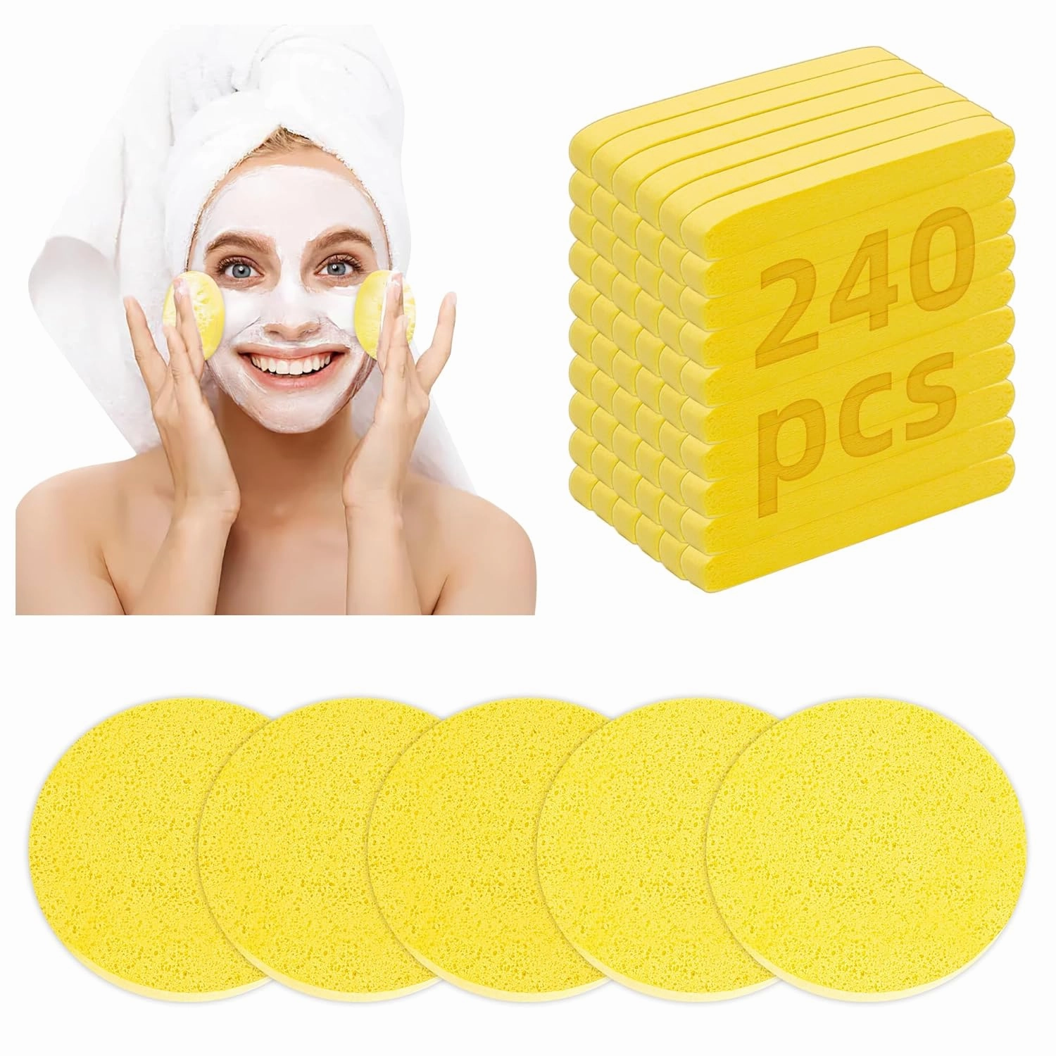 Facial Sponges – 240 Count – Efforest Compressed Face Sponge for Face Wash Cleansing, Sponges Pads Exfoliating Mask, Makeup Removal