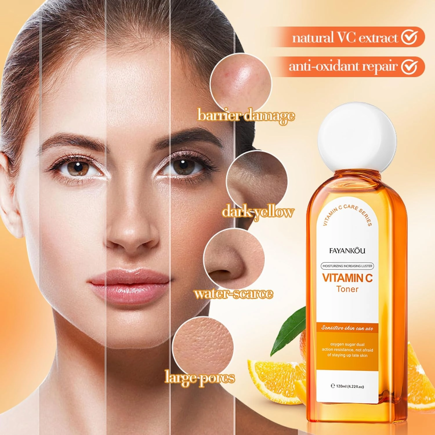 FAYANKOU Vitamin C Toner with Niacinamide & Hyaluronic Acid – Hydrating Face Toner for Even Skin Tone, Radiance Boost, Moisturizing, Anti-Aging – TikTok Popular VC Skincare Essence (130ml)