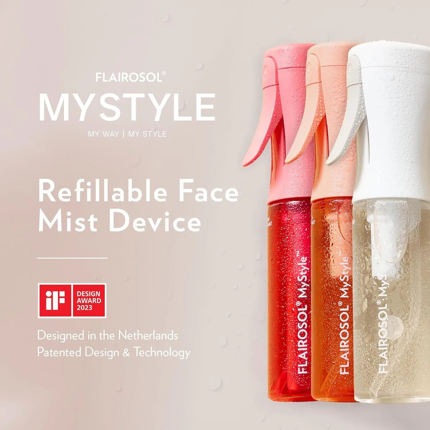 FLAIROSOL MyStyle, Spray Bottle for Hair- 3 Pack Small Travel Spray Bottle, Ultra Fine Continuous Water Mist for Face, Hairstyling, Salon, Cleaning, Beauty, Toners, Hydration & Makeup, 3.04oz / 90ml