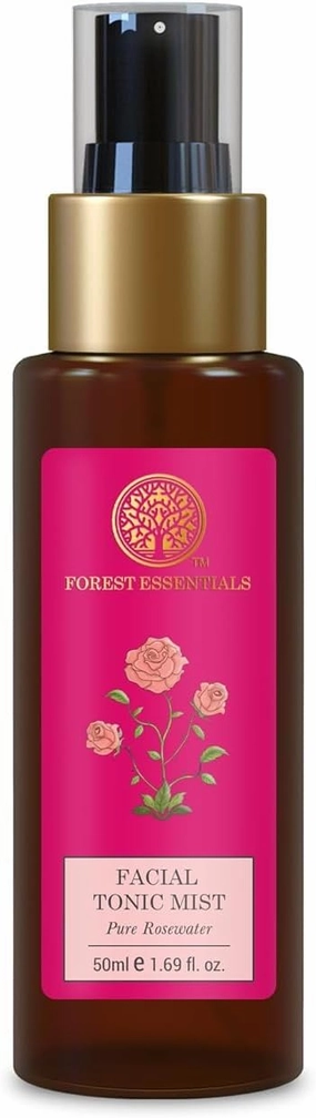 Forest-Essentials Facial Tonic Mist with Pure Rosewater | Hydrating Daily Alchohol Free Toner for Glowing Skin| Hydrates Plumps & Minimises Open Pores for Glowing Skin, 50ml