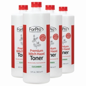 ForPro Premium Witch Hazel Toner, Alcohol-Free, Naturally Soothe, Tone & Hydrate Skin, Vegan, Cucumber Scent, 32 Fl Oz (Pack of 4)