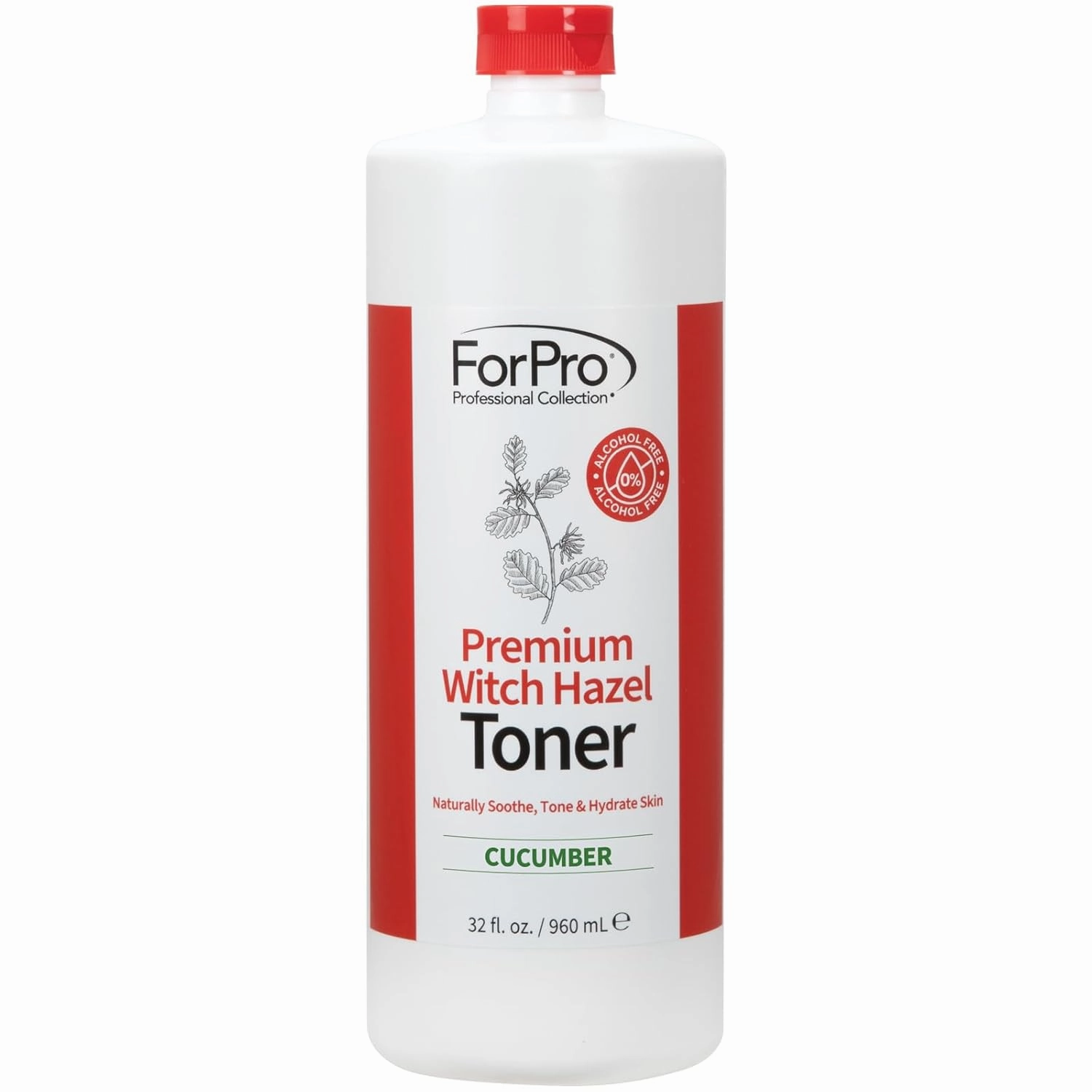 ForPro Premium Witch Hazel Toner, Alcohol-Free, Naturally Soothe, Tone & Hydrate Skin, Vegan, Cucumber Scent, 32 Fl Oz (Pack of 4)