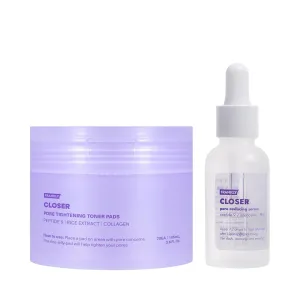 FRANKLY Pore Minimizer Duo | Closer Serum & Rice Jelly Toner Pads | Peptide-Infused Serum & Hydrating Toner for Firming, Anti-Aging, & Pore Care | Korean Skincare Set
