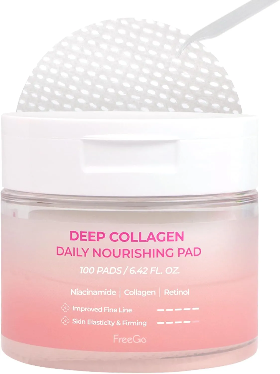 FreeGo Deep Collagen Daily Nourishing Pad (100 Pads), K-Beauty Facial Toner Pads for Dull and Coarse Skin, Instant Bouncy Skin Firming