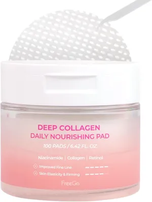 FreeGo Deep Collagen Daily Nourishing Pad (100 Pads), K-Beauty Facial Toner Pads for Dull and Coarse Skin, Instant Bouncy Skin Firming