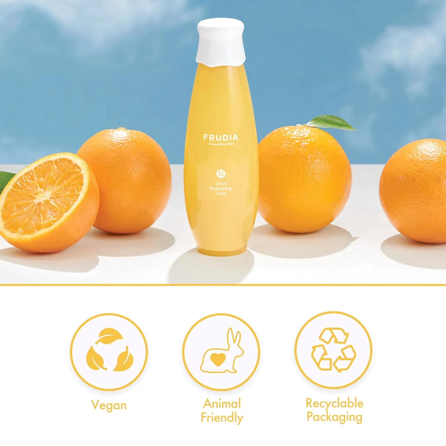 FRUDIA Citrus Brightening Face Toner (6.59 fl oz), Vitamin C Korean Toner with Mandarin Peel Extract, Vegan Vitamin C & Mela-Zero for Dark Spots & Radiance, and Sensitive Skin