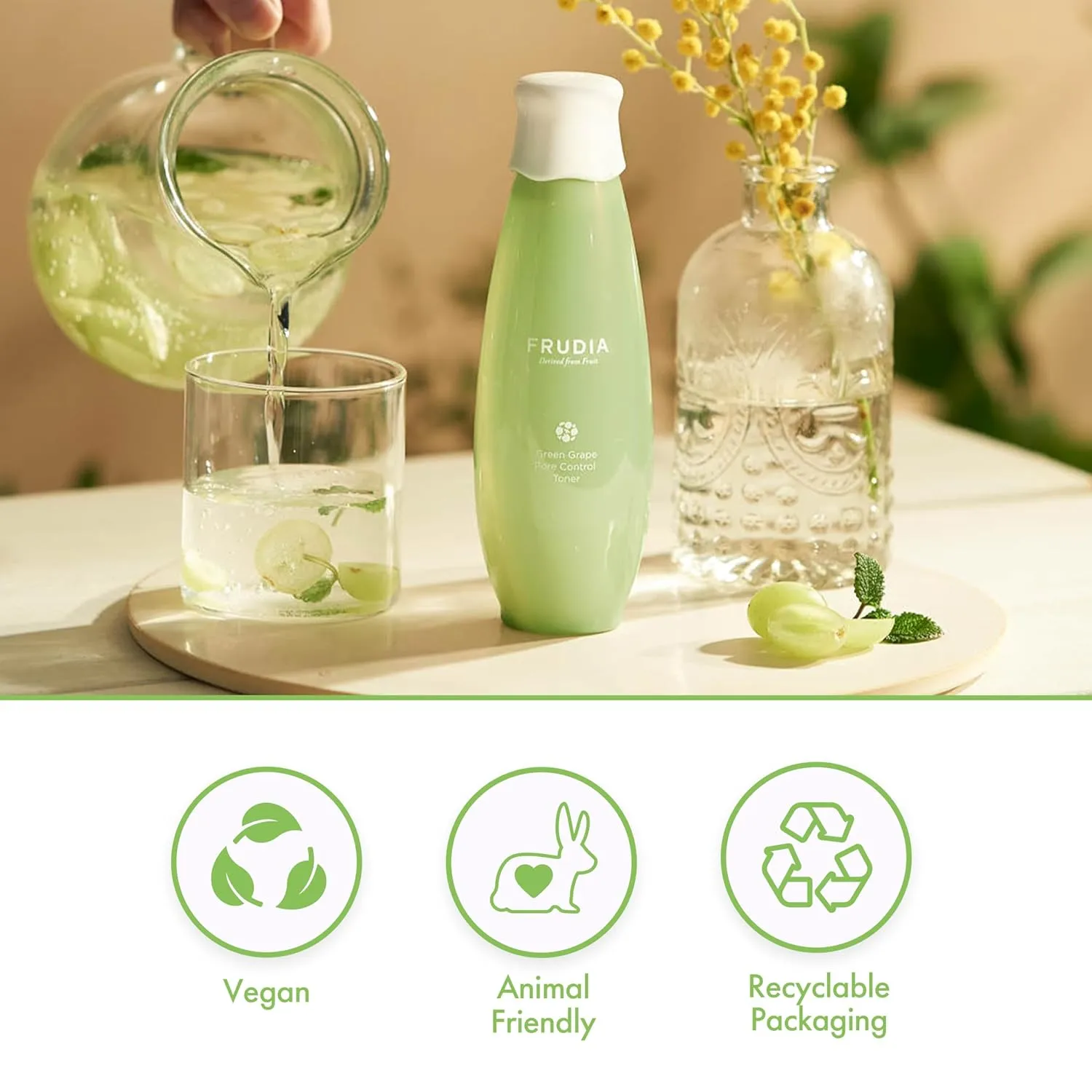 FRUDIA Green Grape Pore Control Face Toner (6.59 fl oz), Pore Minimizing Korean Toner with 89% Green Grape Extract, Tannin Pore Complex & Anti Sebum P for Sensitive Skin, Alcohol-Free