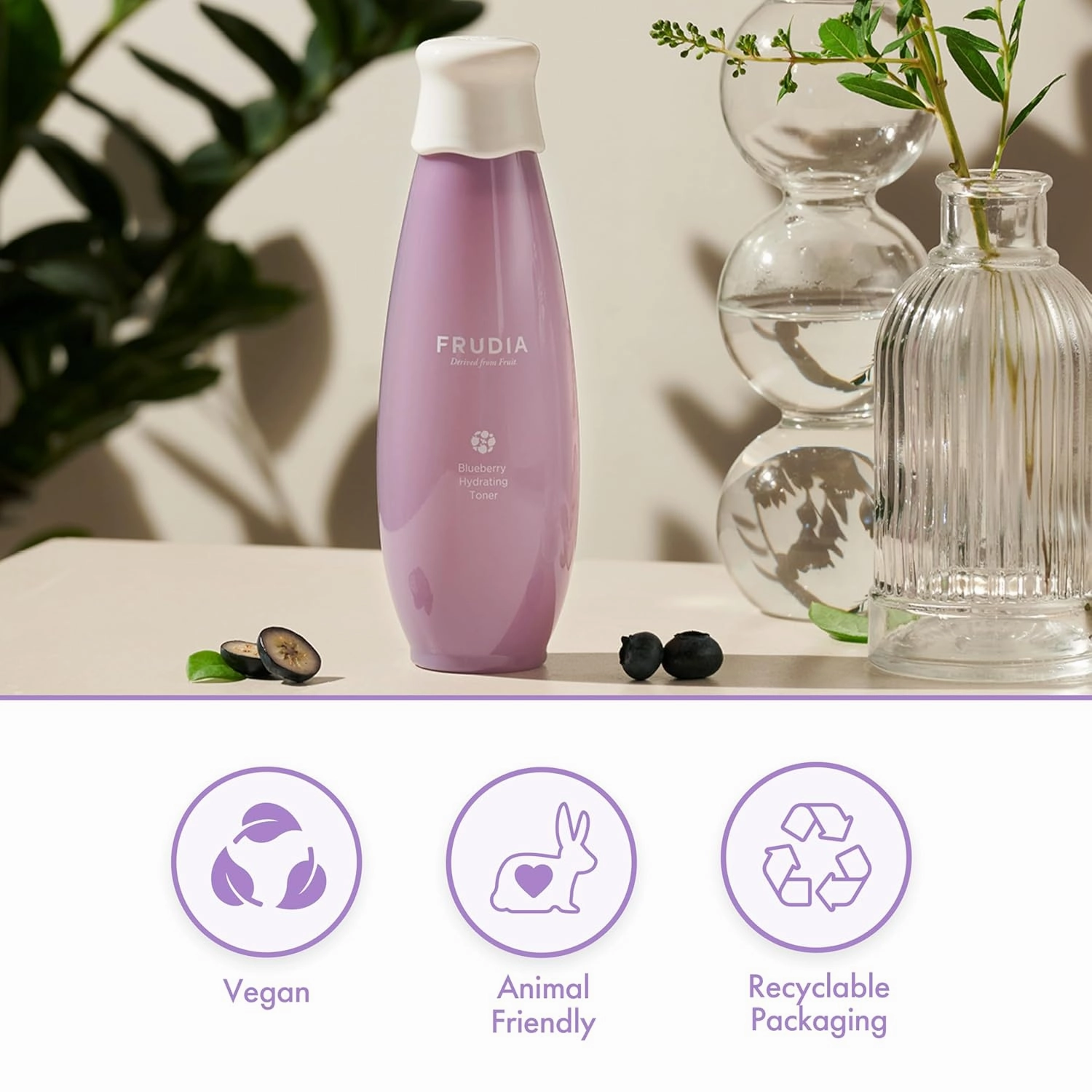 FRUDIA Blueberry Hydrating Face Toner (6.59 fl oz), Moisturizing Korean Toner with 88% Blueberry Extract, Vegan Panthenol & WS BS Care EX for Sensitive Skin, Hydrating & Revitalizing