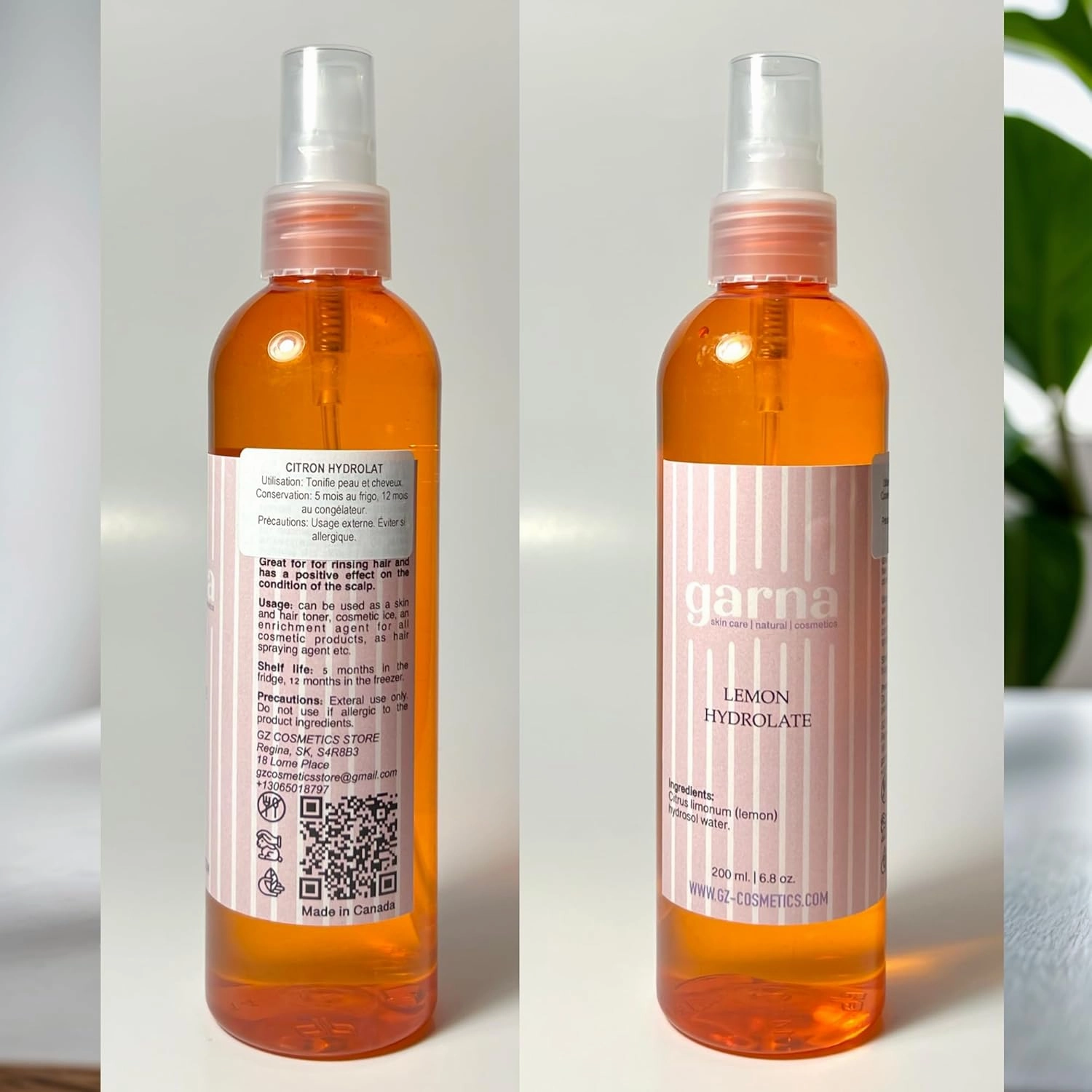 Garna Lemon Fruit Water Spray 6.8 fl oz (Pack of 2): Hydrosol Toner for All Skin Types, Hair & Skin Care - Citrus Refresh & Moisturizing Mist