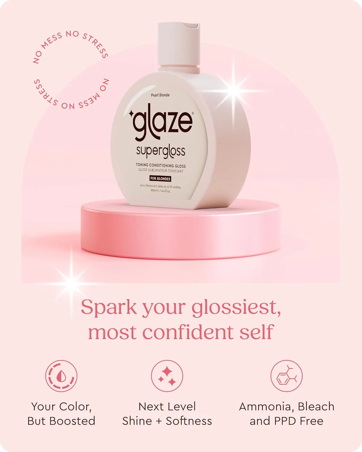 Glaze Supergloss Color Conditioning Gloss – Hydrating Semi-Permanent Color Hair Gloss & Shine Boost – Color Depositing Mask - Vegan, Cruelty-Free – 6.4 Fl Oz - Pearl Blonde - Purple Toner