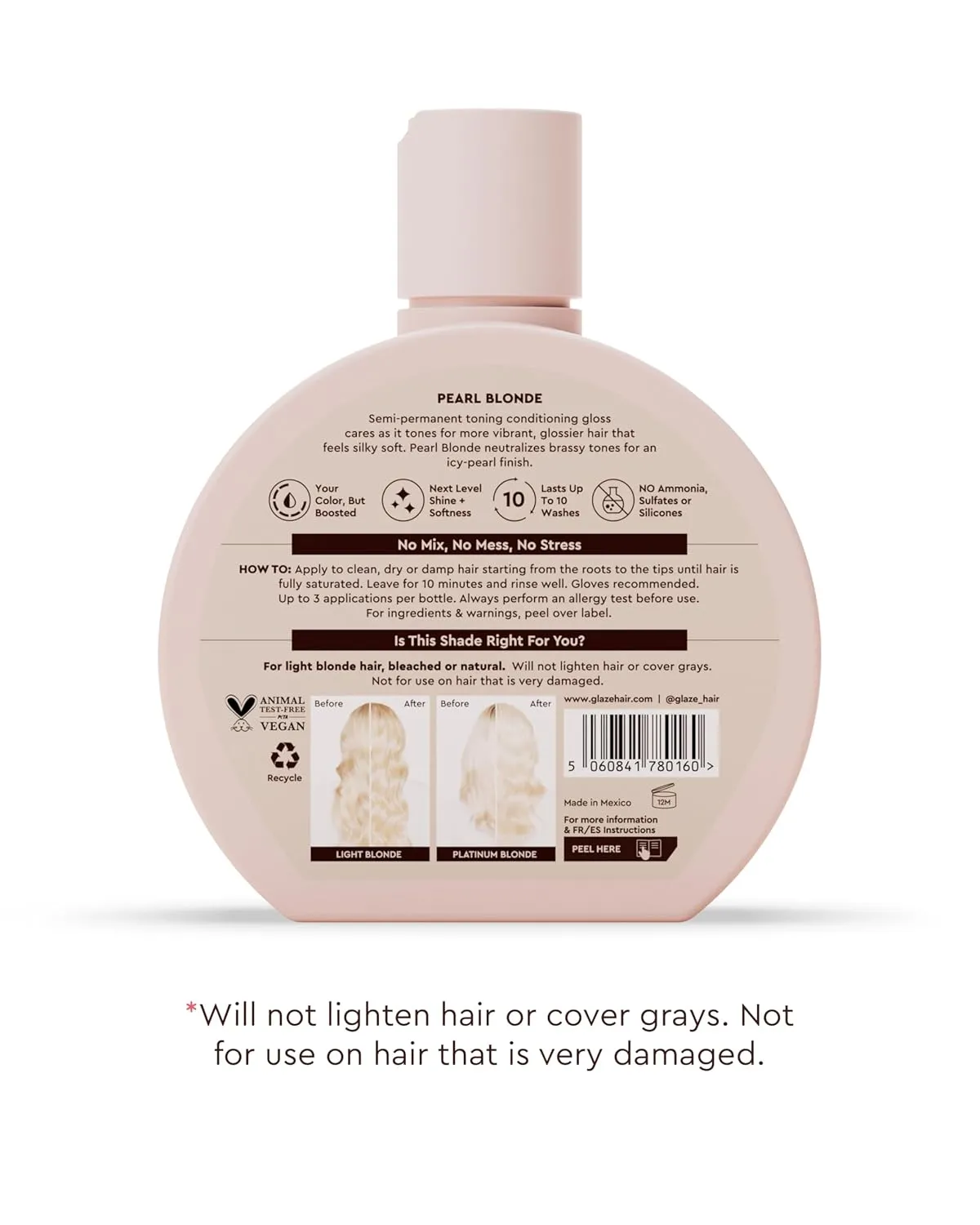 Glaze Supergloss Color Conditioning Gloss – Hydrating Semi-Permanent Color Hair Gloss & Shine Boost – Color Depositing Mask - Vegan, Cruelty-Free – 6.4 Fl Oz - Pearl Blonde - Purple Toner