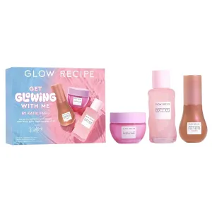 Glow Recipe Get Glowing With Me Kit by Katie Fang - PHA   BHA Face Toner & Gentle Face Exfoliant   Plum Plump Hyaluronic Acid Moisturizer Face Cream   Hue Drops Tinted Serum (3 Count)