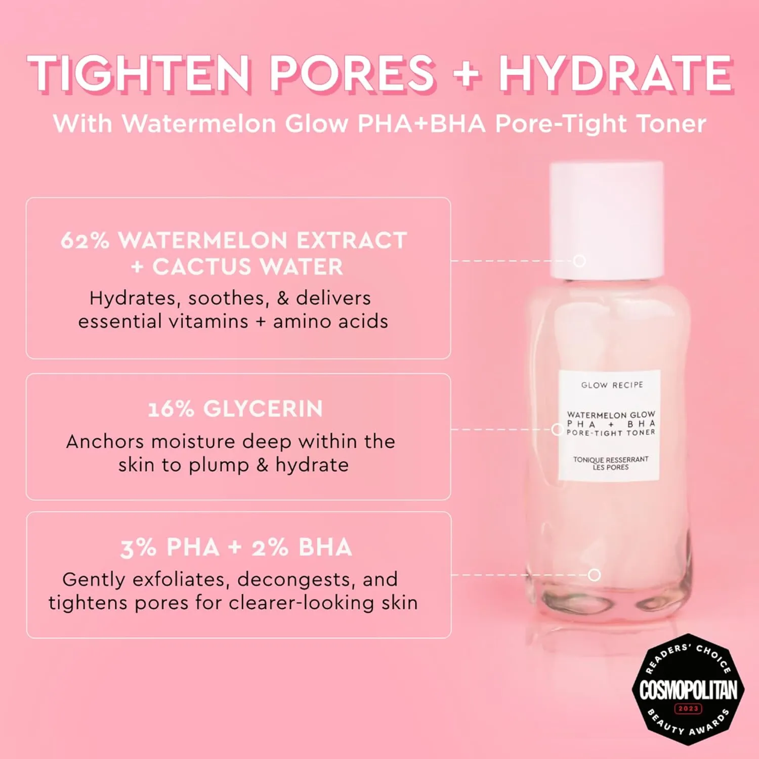 Glow Recipe PHA   BHA Face Toner - Korean Skin Care Pore Minimizer & Gentle Facial Exfoliator for Tightening, Hydrating & Exfoliating - Glycerin, Watermelon & Cactus Water (40ml)